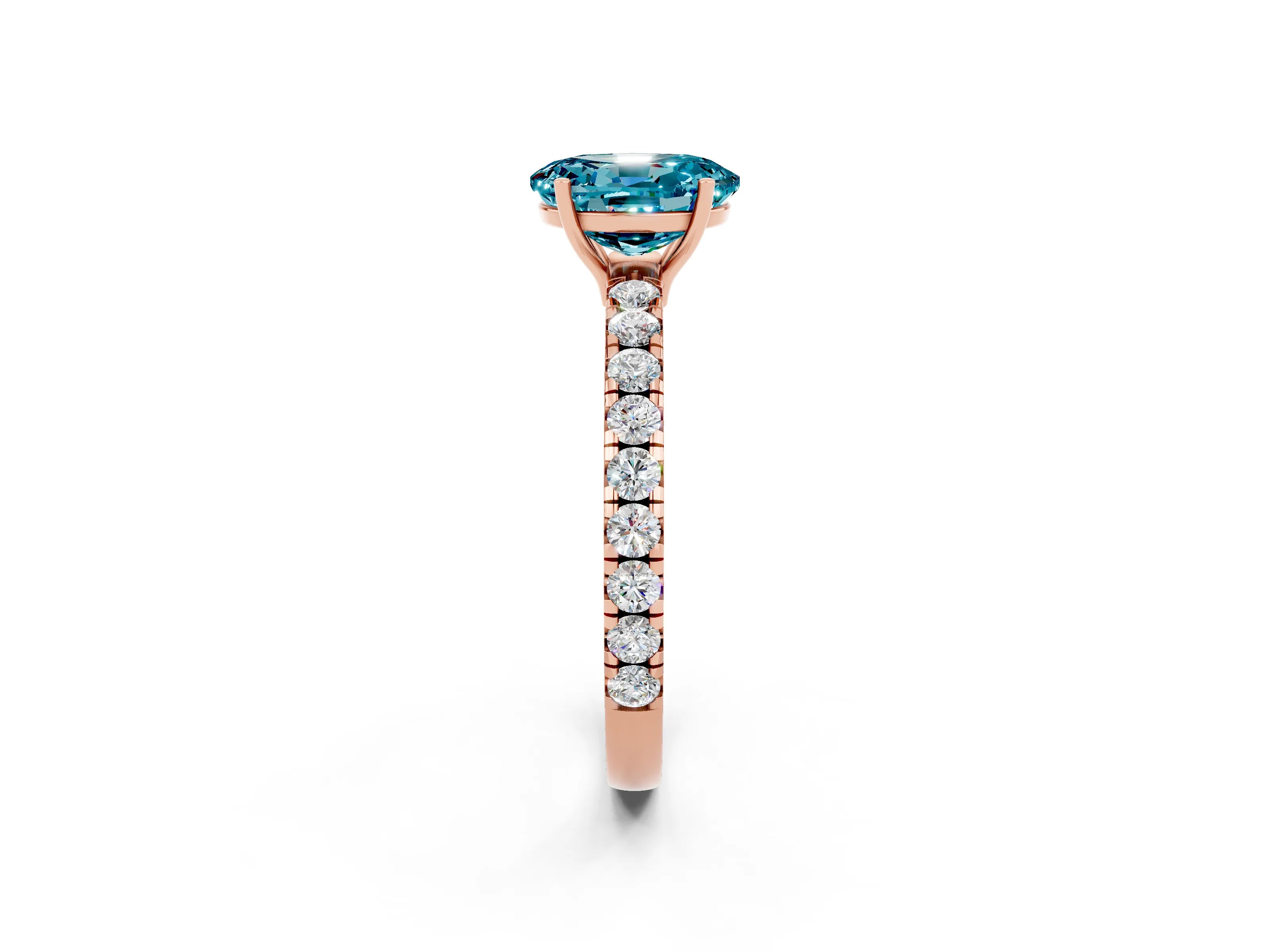 Rose gold Oval Cut Blue Topaz Pavé Solitaire Engagement Ring with Four-Prong Setting_14