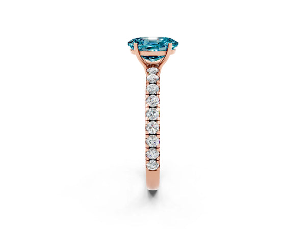Rose gold Oval Cut Blue Topaz Pavé Solitaire Engagement Ring with Four-Prong Setting