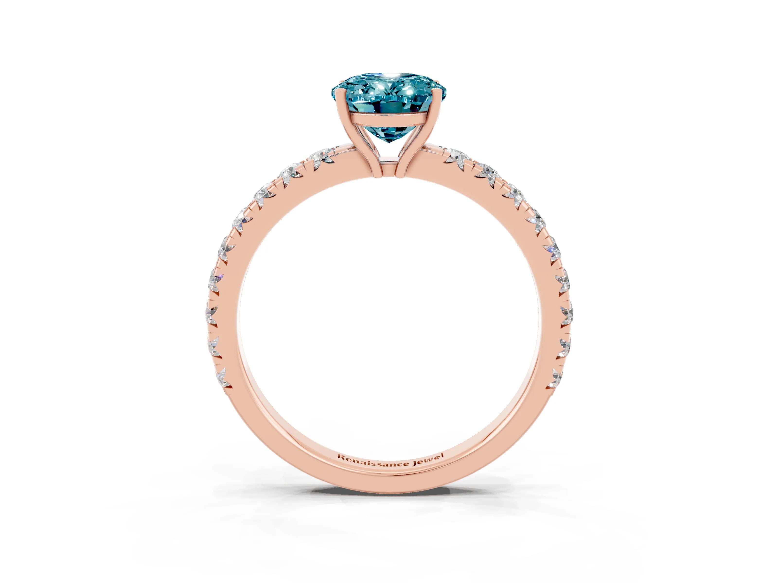 Rose gold Oval Cut Blue Topaz Pavé Solitaire Engagement Ring with Four-Prong Setting_15