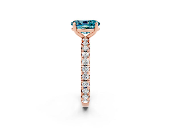 Rose gold Oval Cut Blue Topaz Pavé Solitaire Ring with Round Band and Prong Setting