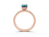 Rose gold Oval Cut Blue Topaz Pavé Solitaire Ring with Round Band and Prong Setting_27
