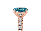Rose gold Oval Cut Blue Topaz Pavé Solitaire Ring with Round Band and Prong Setting_29
