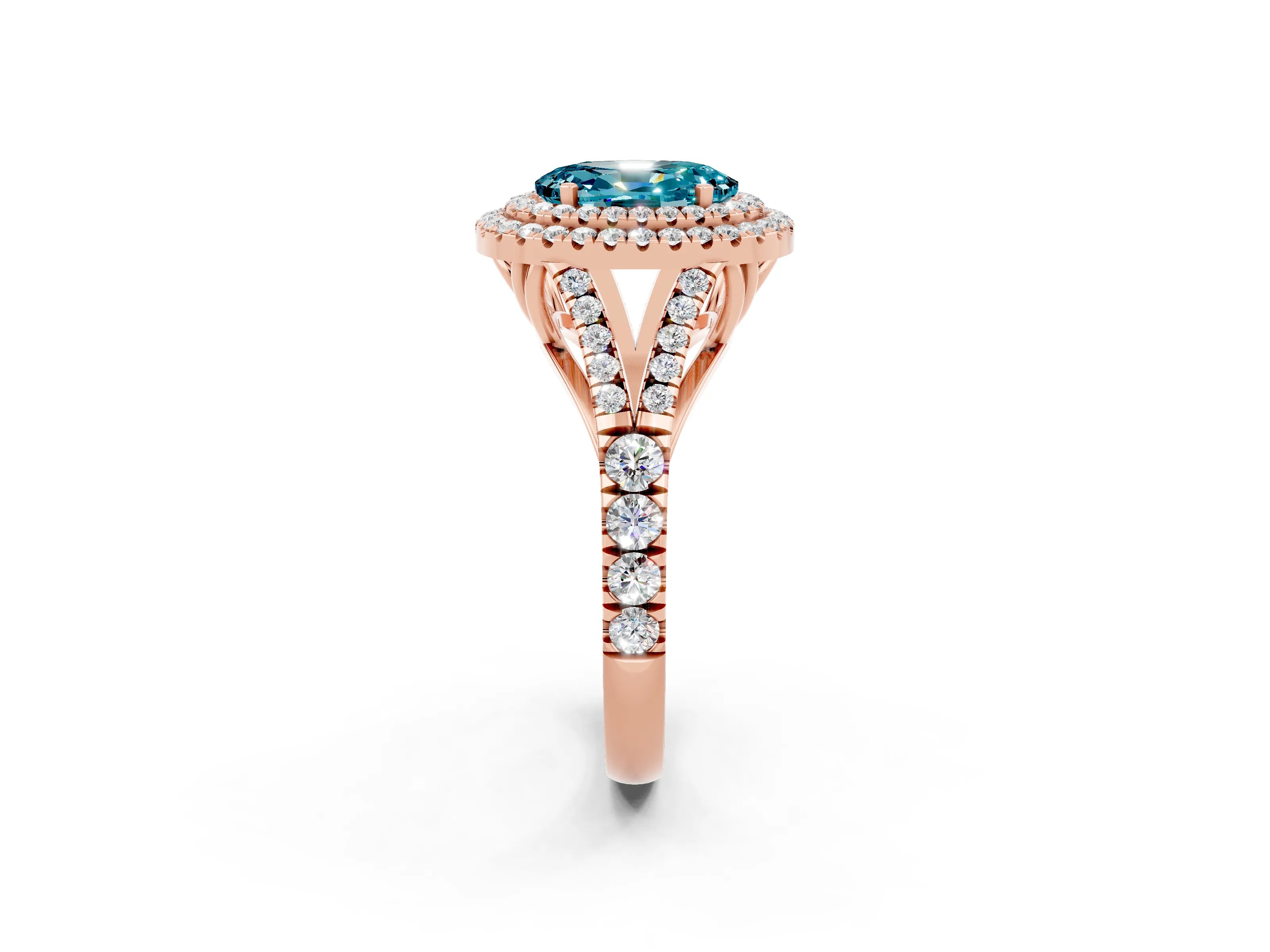 Rose gold Oval Cut Blue Topaz Pavé Split Shank Double Halo Engagement Ring_2