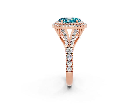 Rose gold Oval Cut Blue Topaz Pavé Split Shank Double Halo Engagement Ring_2