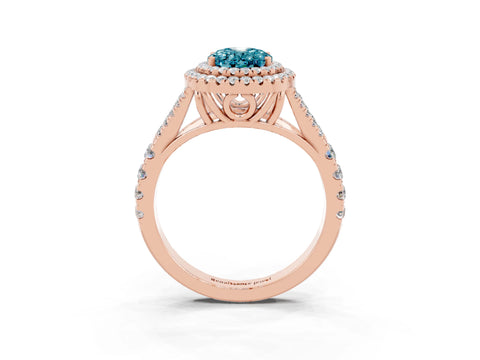 Rose gold Oval Cut Blue Topaz Pavé Split Shank Double Halo Engagement Ring_3