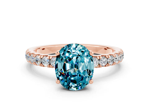 Rose gold Oval Cut Blue Topaz Pave Band Solitaire Ring with Four-Prong Setting_24