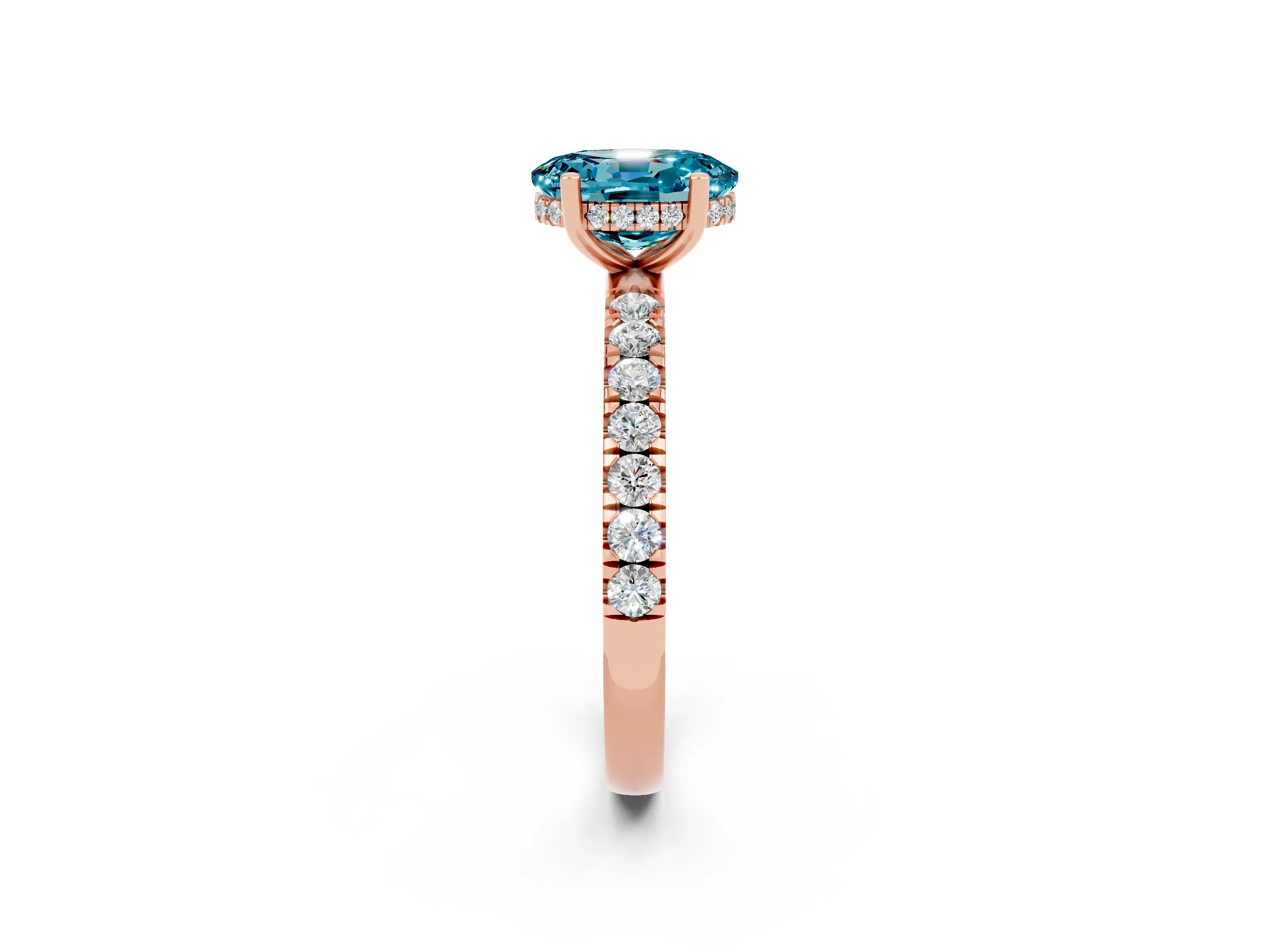 Rose gold Oval Cut Blue Topaz Pave Band Solitaire Ring with Four-Prong Setting_26