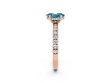 Rose gold Oval Cut Blue Topaz Pave Band Solitaire Ring with Four-Prong Setting_26