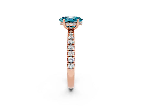 Rose gold Oval Cut Blue Topaz Pave Band Solitaire Ring with Four-Prong Setting_26