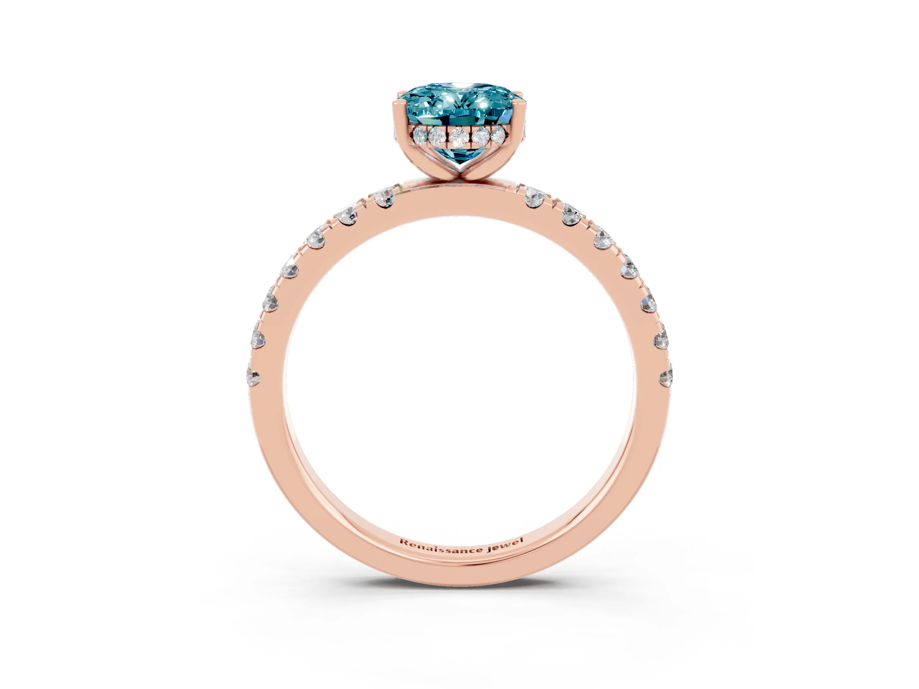Rose gold Oval Cut Blue Topaz Pave Band Solitaire Ring with Four-Prong Setting_27
