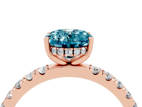 Rose gold Oval Cut Blue Topaz Pave Band Solitaire Ring with Four-Prong Setting_28