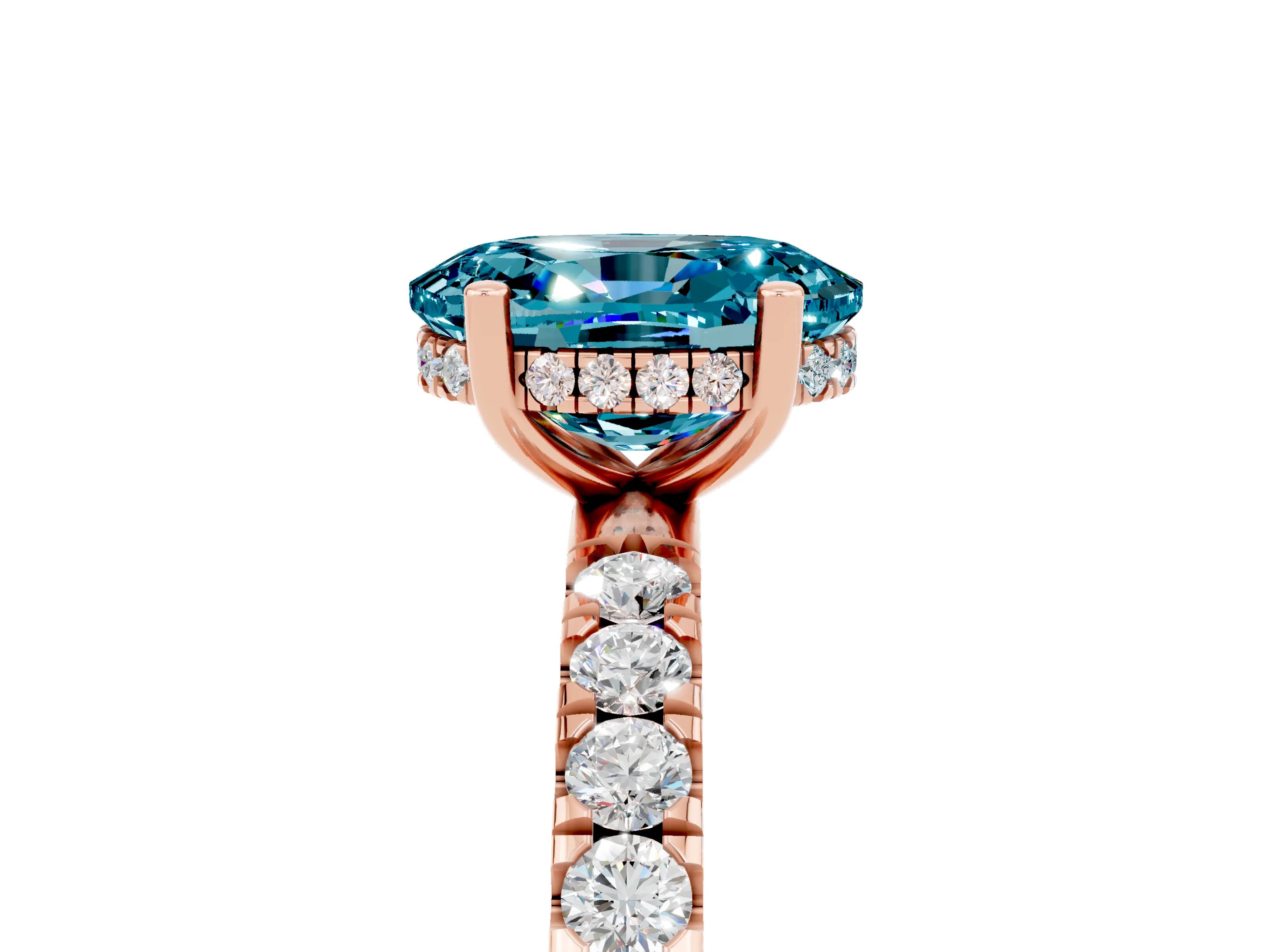 Rose gold Oval Cut Blue Topaz Pave Band Solitaire Ring with Four-Prong Setting_29