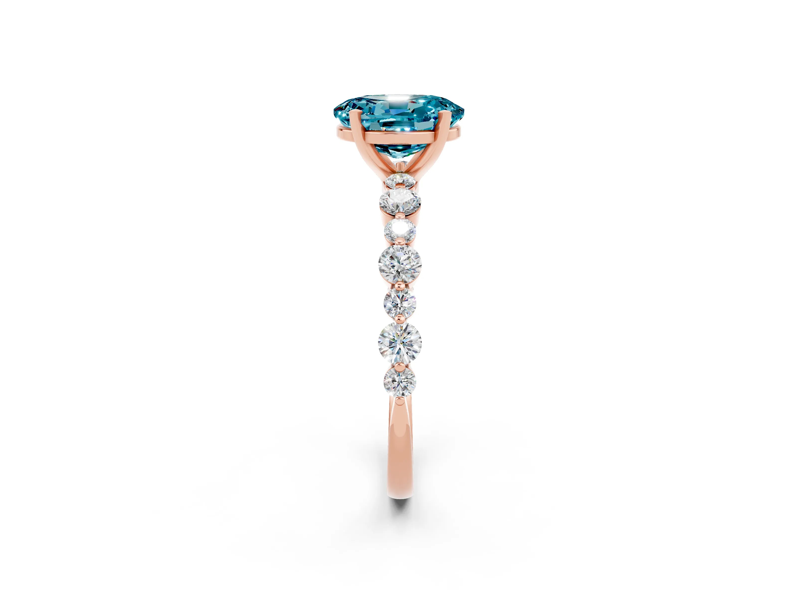 Rose gold Oval Cut Blue Topaz Prong Set Engagement Ring with Pavé Band_2