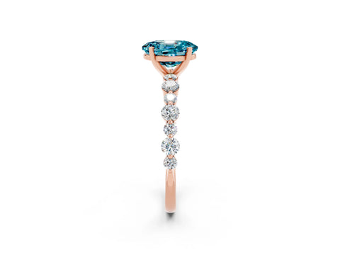 Rose gold Oval Cut Blue Topaz Prong Set Engagement Ring with Pavé Band_2