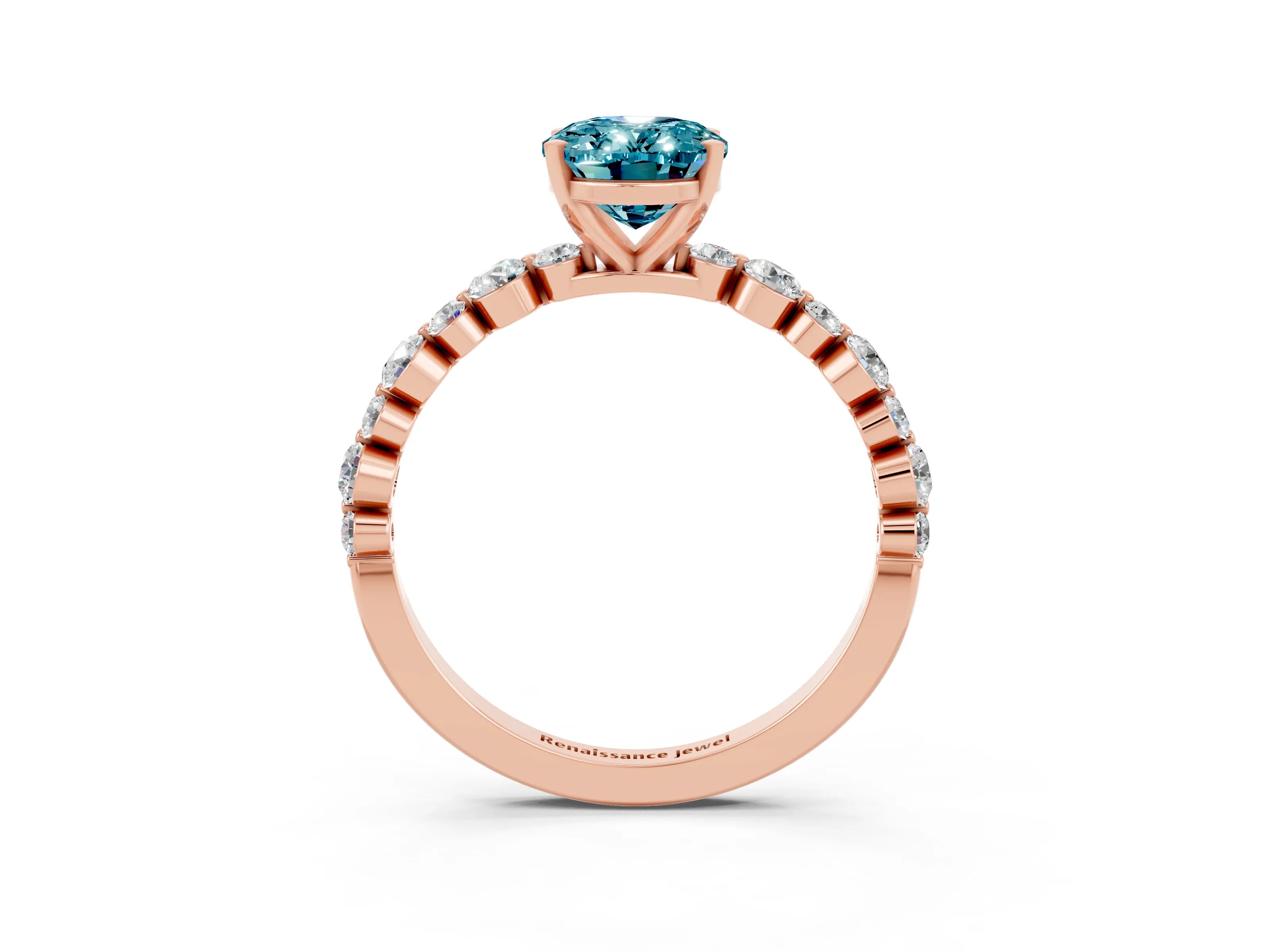 Rose gold Oval Cut Blue Topaz Prong Set Engagement Ring with Pavé Band_3
