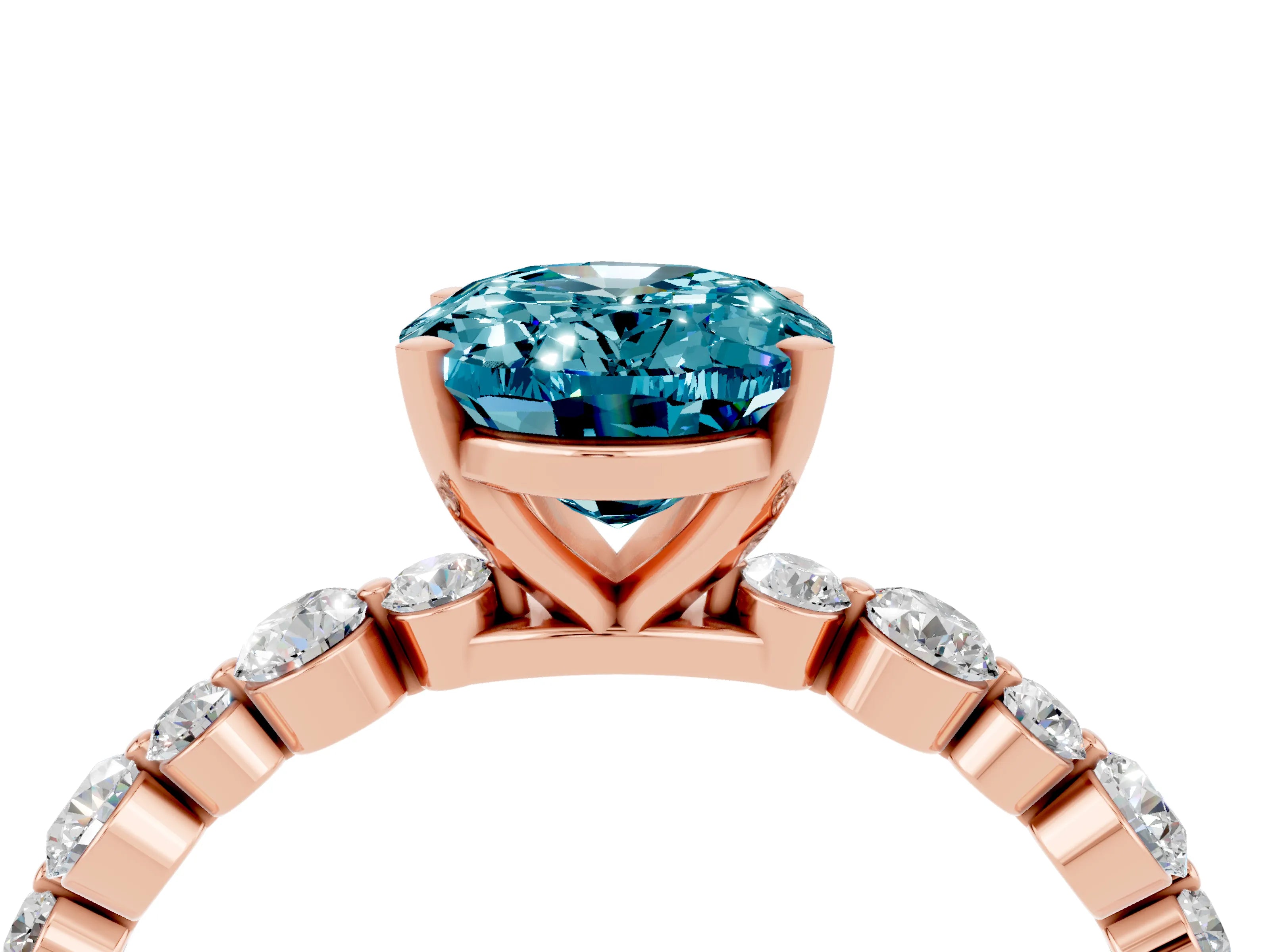 Rose gold Oval Cut Blue Topaz Prong Set Engagement Ring with Pavé Band_4