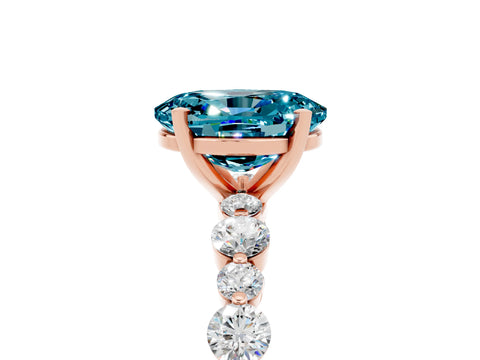 Rose gold Oval Cut Blue Topaz Prong Set Engagement Ring with Pavé Band_5