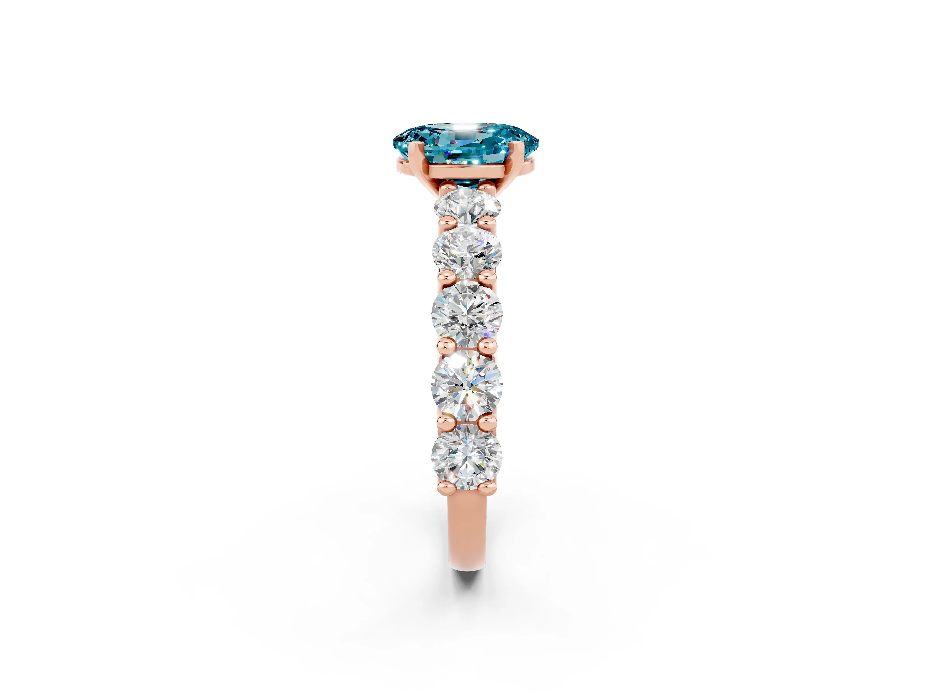 Rose gold Oval Cut Blue Topaz Prong Setting with Side Stones on a Pave Band_2