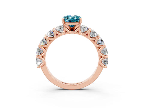 Rose gold Oval Cut Blue Topaz Prong Setting with Side Stones on a Pave Band_3