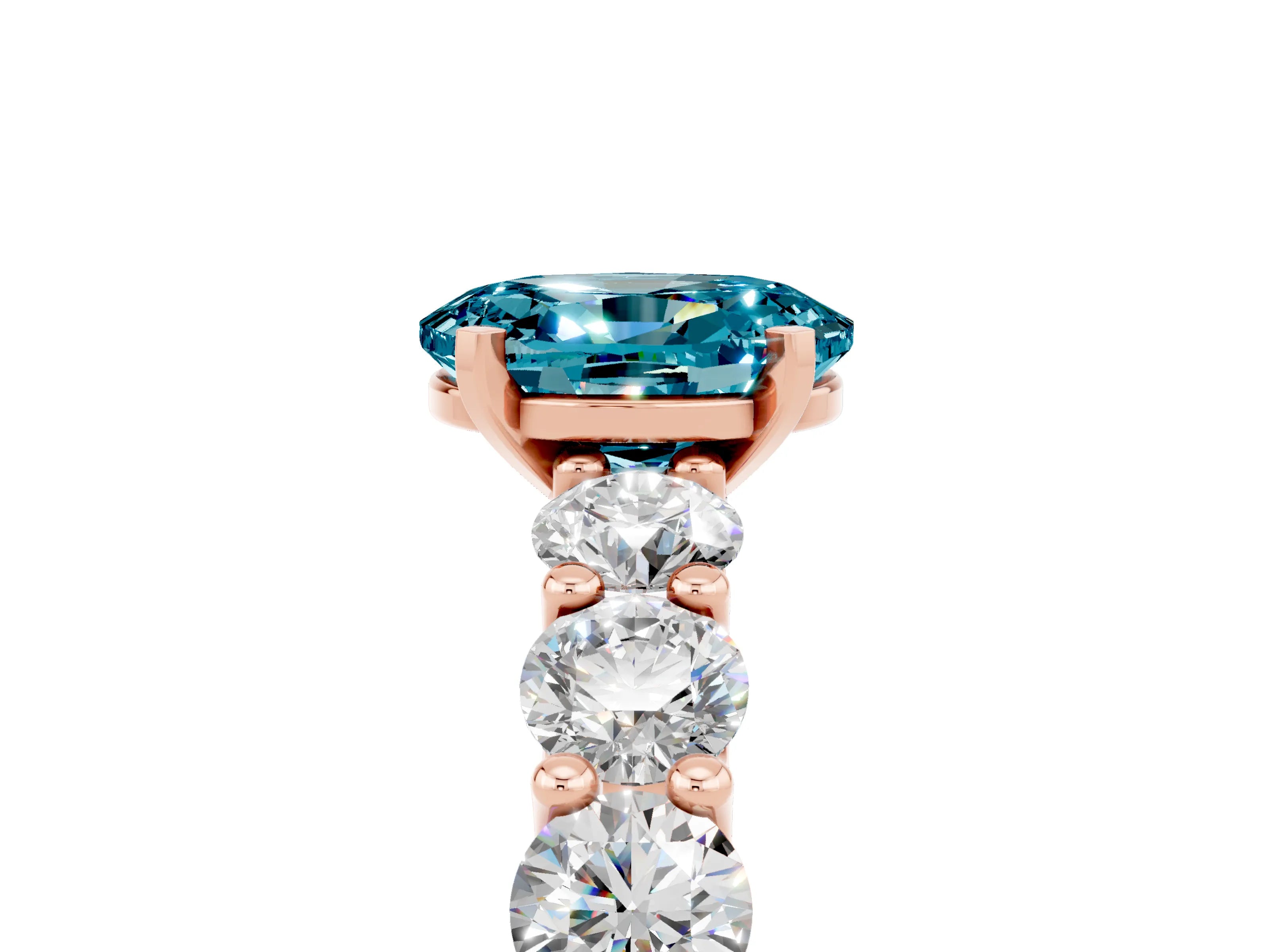 Rose gold Oval Cut Blue Topaz Prong Setting with Side Stones on a Pave Band_5