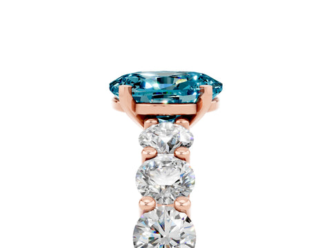 Rose gold Oval Cut Blue Topaz Prong Setting with Side Stones on a Pave Band_5