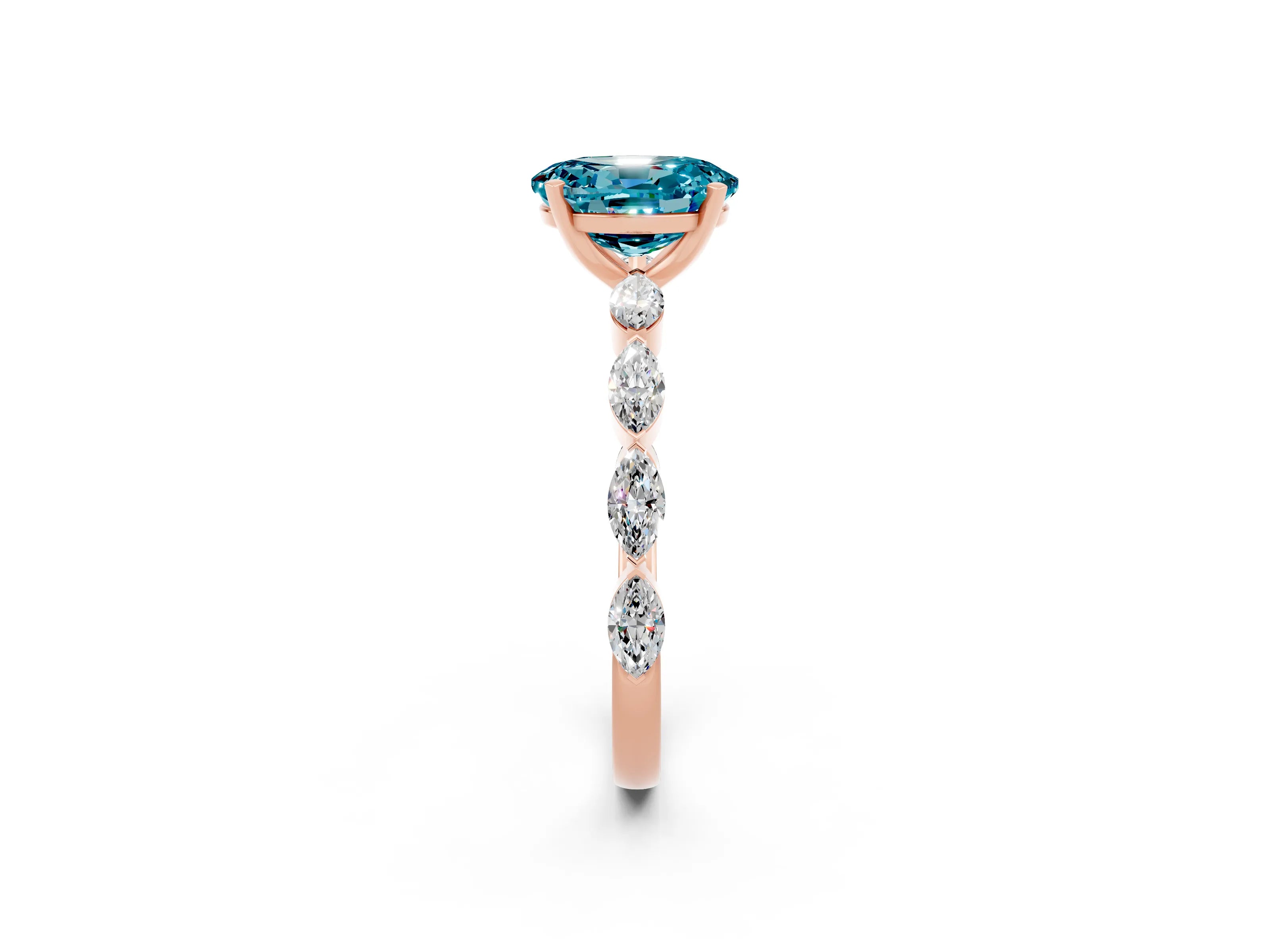 Rose gold Oval Cut Blue Topaz Ring with Marquise Side Stones and Prong Setting_2