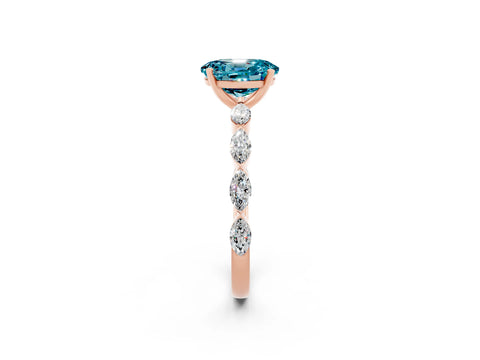 Rose gold Oval Cut Blue Topaz Ring with Marquise Side Stones and Prong Setting_2