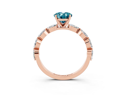 Rose gold Oval Cut Blue Topaz Ring with Marquise Side Stones and Prong Setting_3