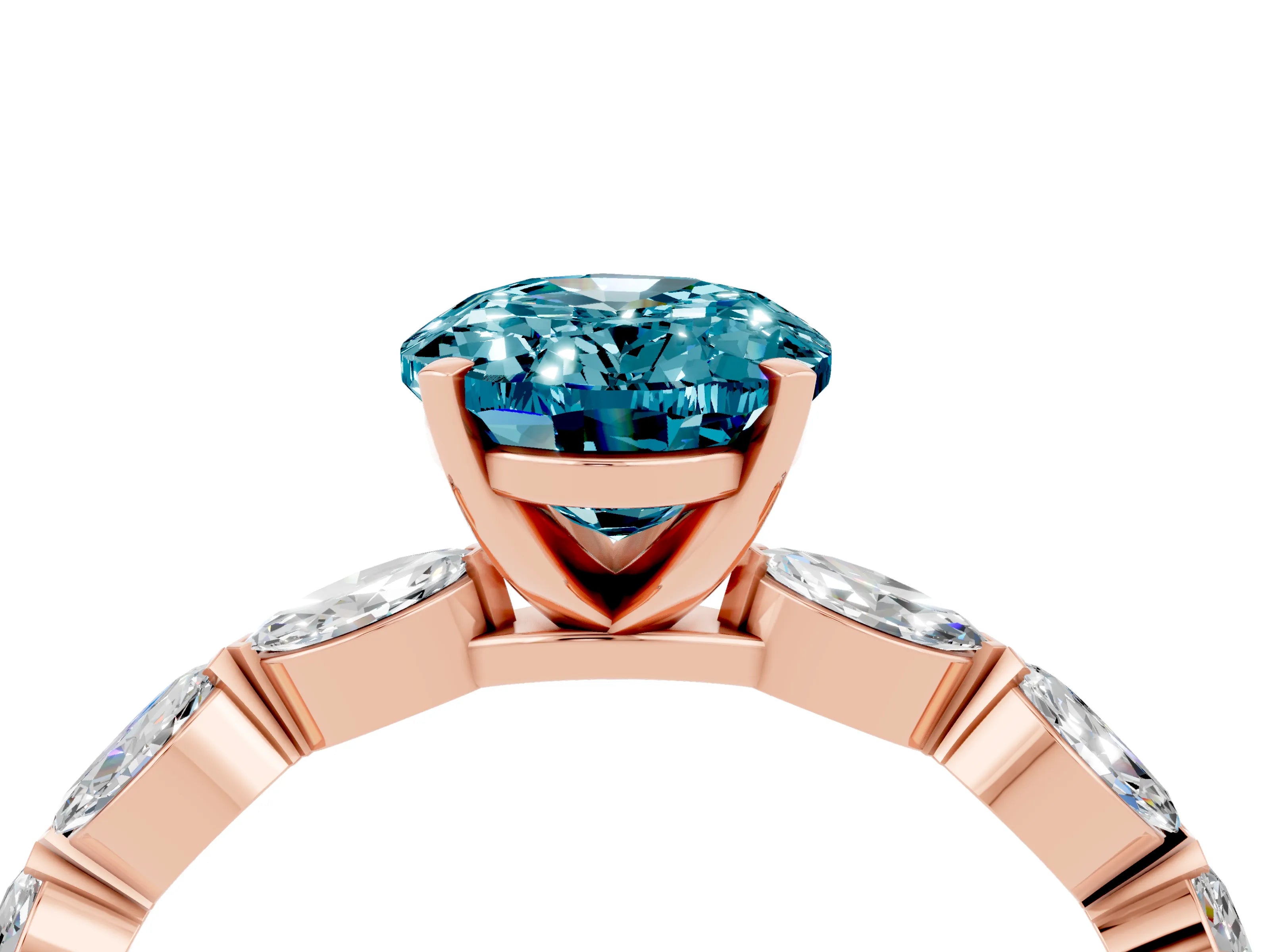 Rose gold Oval Cut Blue Topaz Ring with Marquise Side Stones and Prong Setting_4