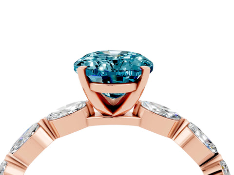 Rose gold Oval Cut Blue Topaz Ring with Marquise Side Stones and Prong Setting_4
