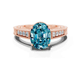Rose gold Oval Cut Blue Topaz Ring with Milgrain Pavé Band and Four-Prong Setting_12