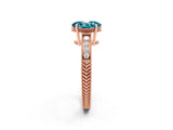 Rose gold Oval Cut Blue Topaz Ring with Milgrain Pavé Band and Four-Prong Setting_14