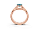 Rose gold Oval Cut Blue Topaz Ring with Milgrain Pavé Band and Four-Prong Setting_15
