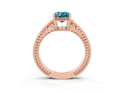 Rose gold Oval Cut Blue Topaz Ring with Milgrain Pavé Band and Four-Prong Setting_15