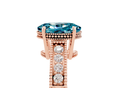 Rose gold Oval Cut Blue Topaz Ring with Milgrain Pavé Band and Four-Prong Setting_17