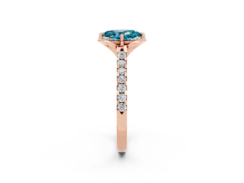 Rose gold Oval Cut Blue Topaz Ring with Pavé Band and Floral Prong Setting_2