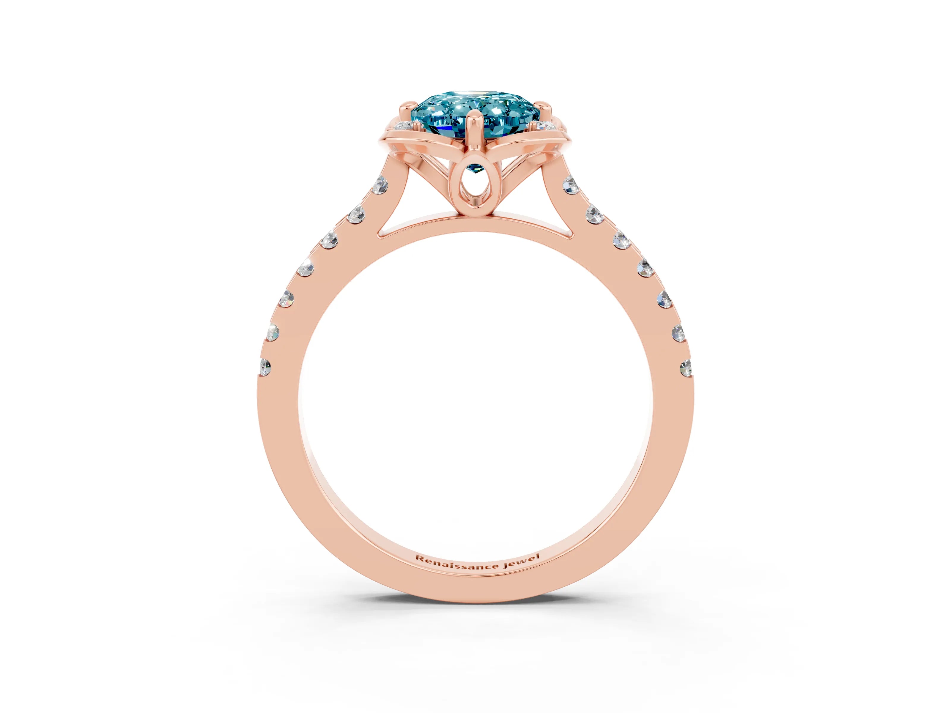 Rose gold Oval Cut Blue Topaz Ring with Pavé Band and Floral Prong Setting_3