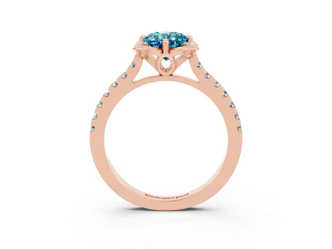 Rose gold Oval Cut Blue Topaz Ring with Pavé Band and Floral Prong Setting_3