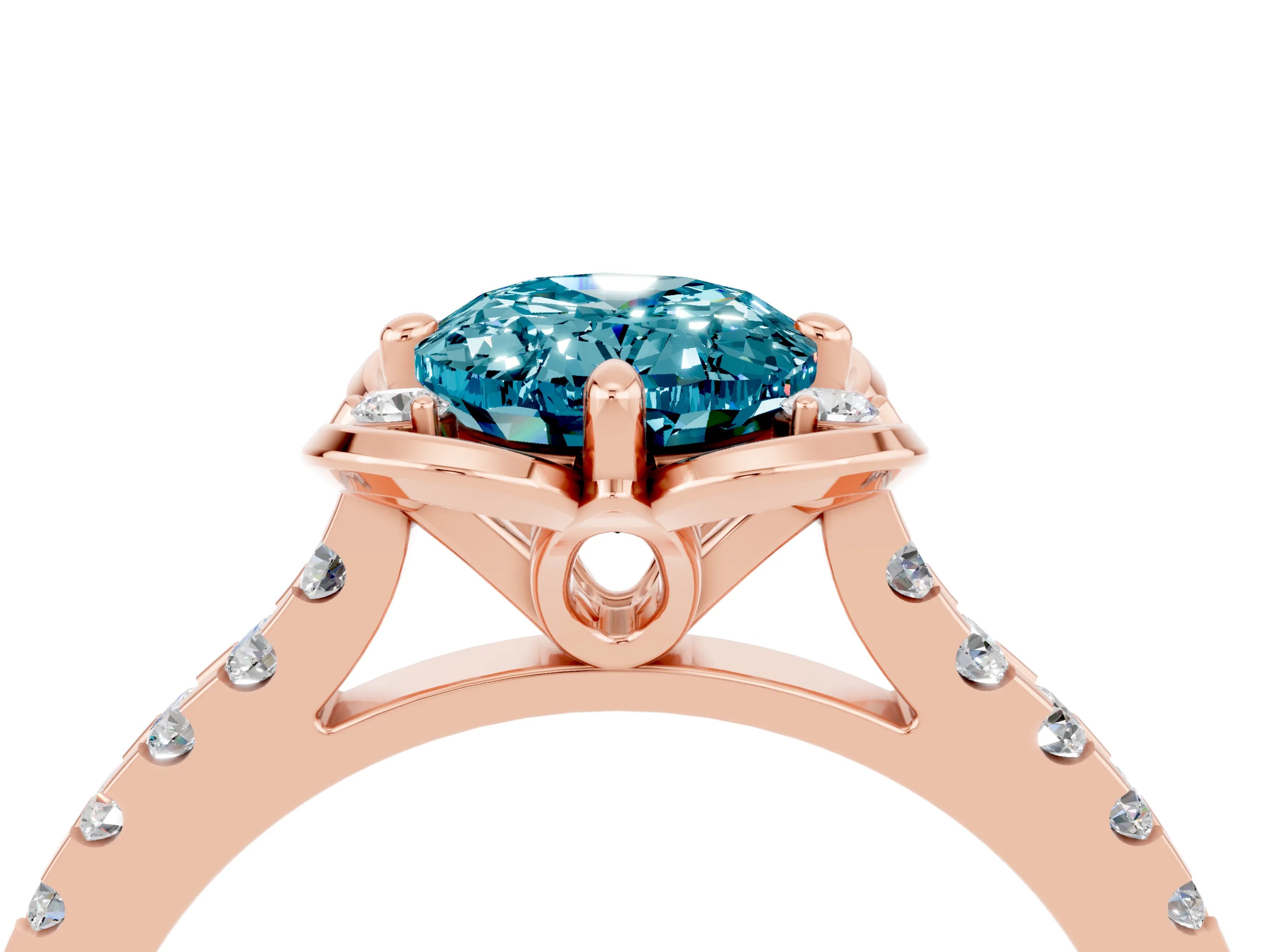 Rose gold Oval Cut Blue Topaz Ring with Pavé Band and Floral Prong Setting_4