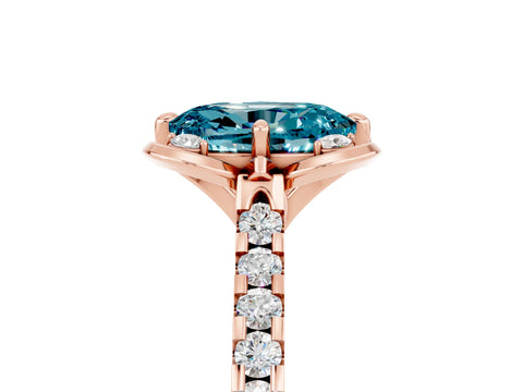 Rose gold Oval Cut Blue Topaz Ring with Pavé Band and Floral Prong Setting_5