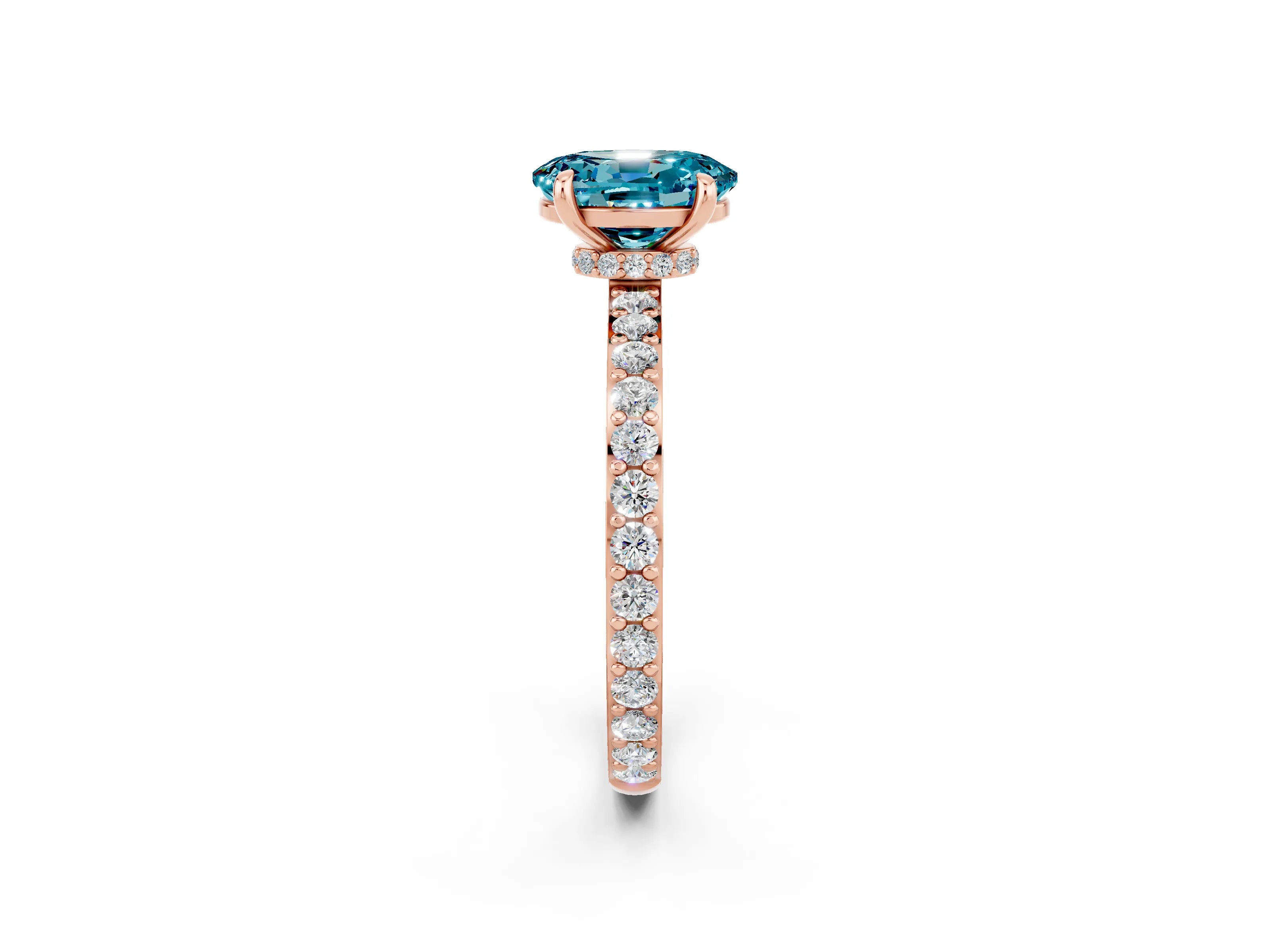 Rose gold Oval Cut Blue Topaz Ring with Pavé Band and Four-Prong Setting_2