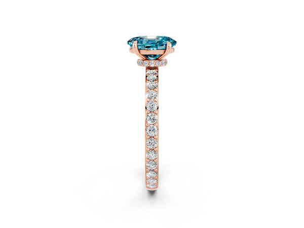 Rose gold Oval Cut Blue Topaz Pavé Engagement Ring with Round  Accents and Prong Setting