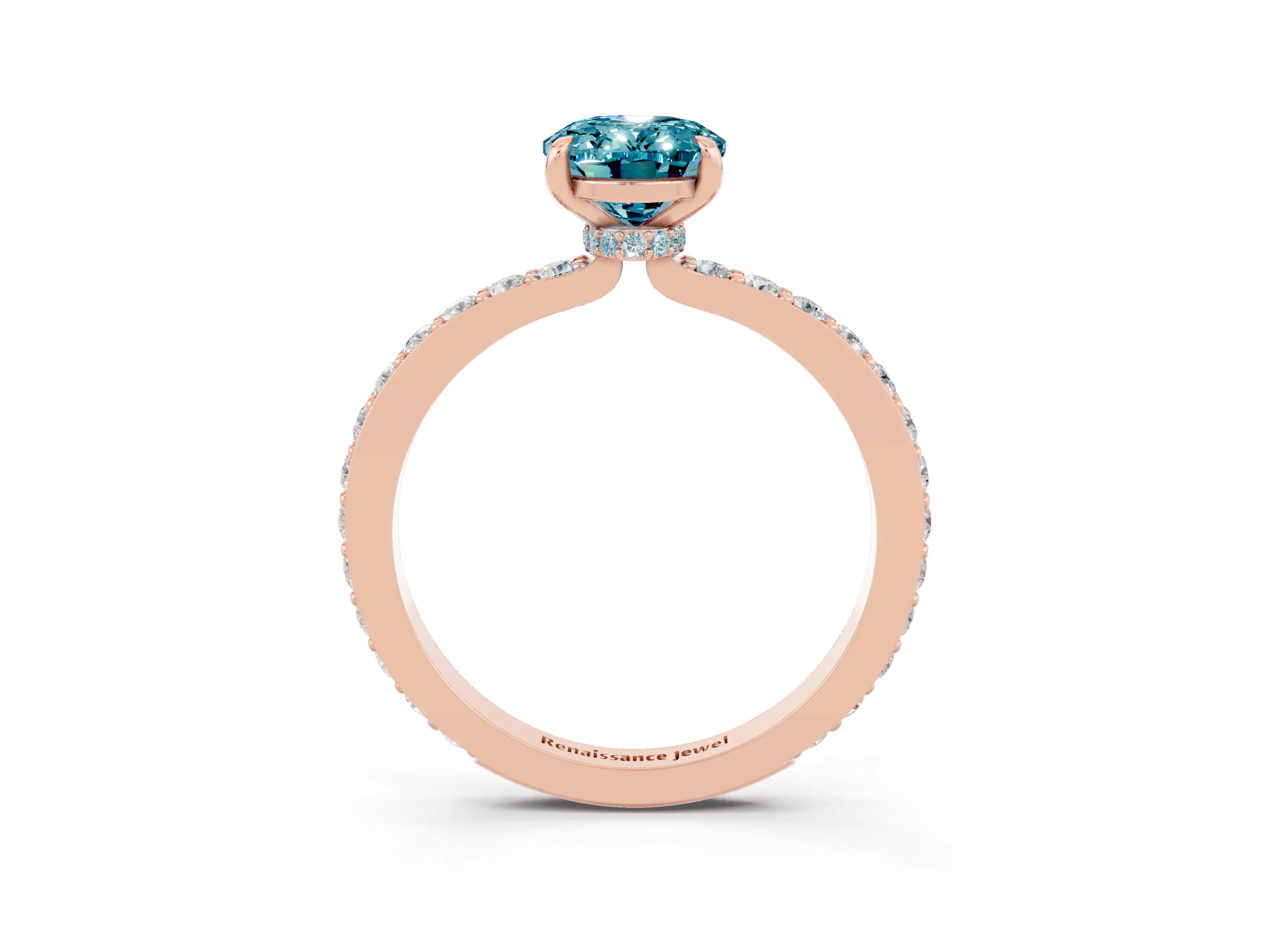 Rose gold Oval Cut Blue Topaz Ring with Pavé Band and Four-Prong Setting_3