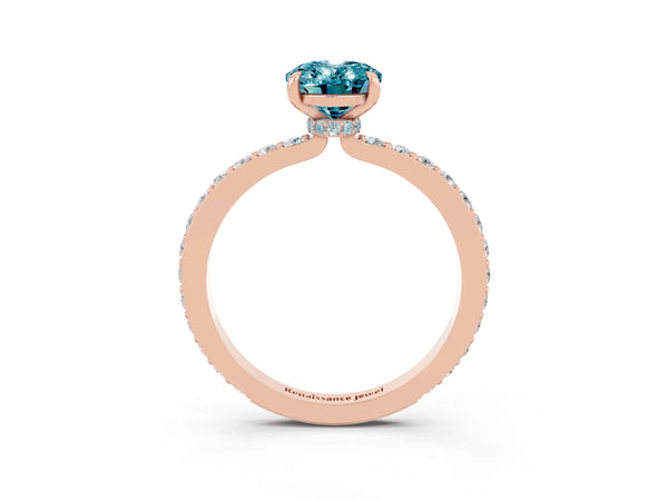 Rose gold Oval Cut Blue Topaz Pavé Engagement Ring with Round  Accents and Prong Setting