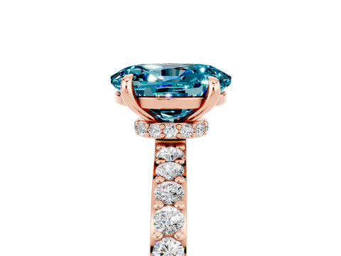 Rose gold Oval Cut Blue Topaz Ring with Pavé Band and Four-Prong Setting_5