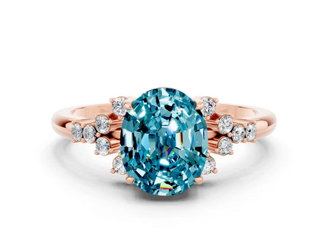 Rose gold Oval Cut Blue Topaz Ring with Side Stones and Four-Prong Setting_72