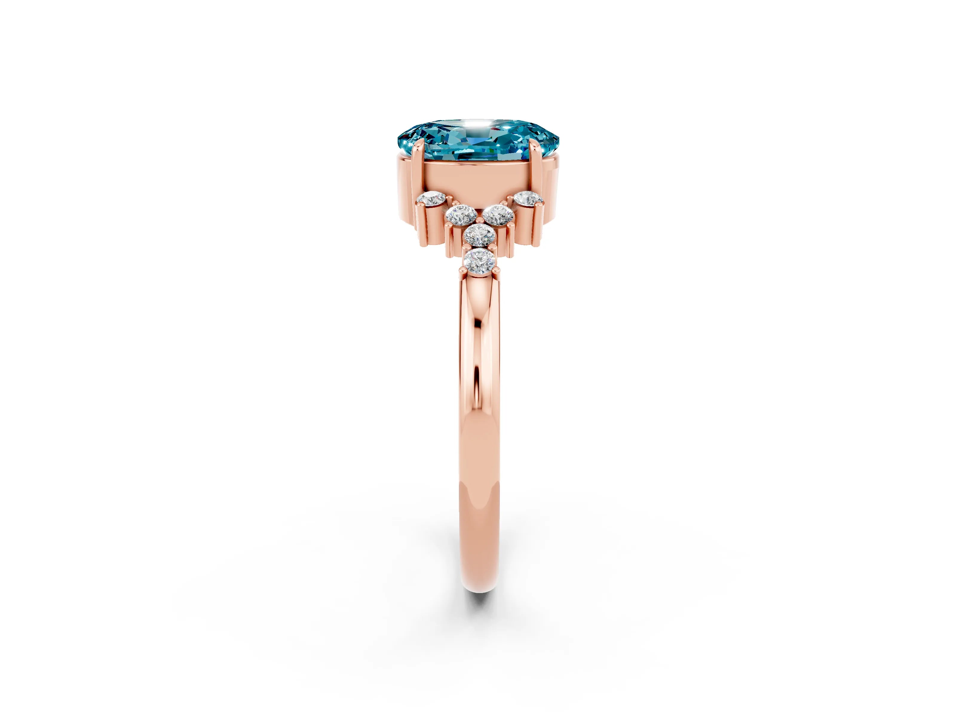 Rose gold Oval Cut Blue Topaz Ring with Side Stones and Four-Prong Setting_74