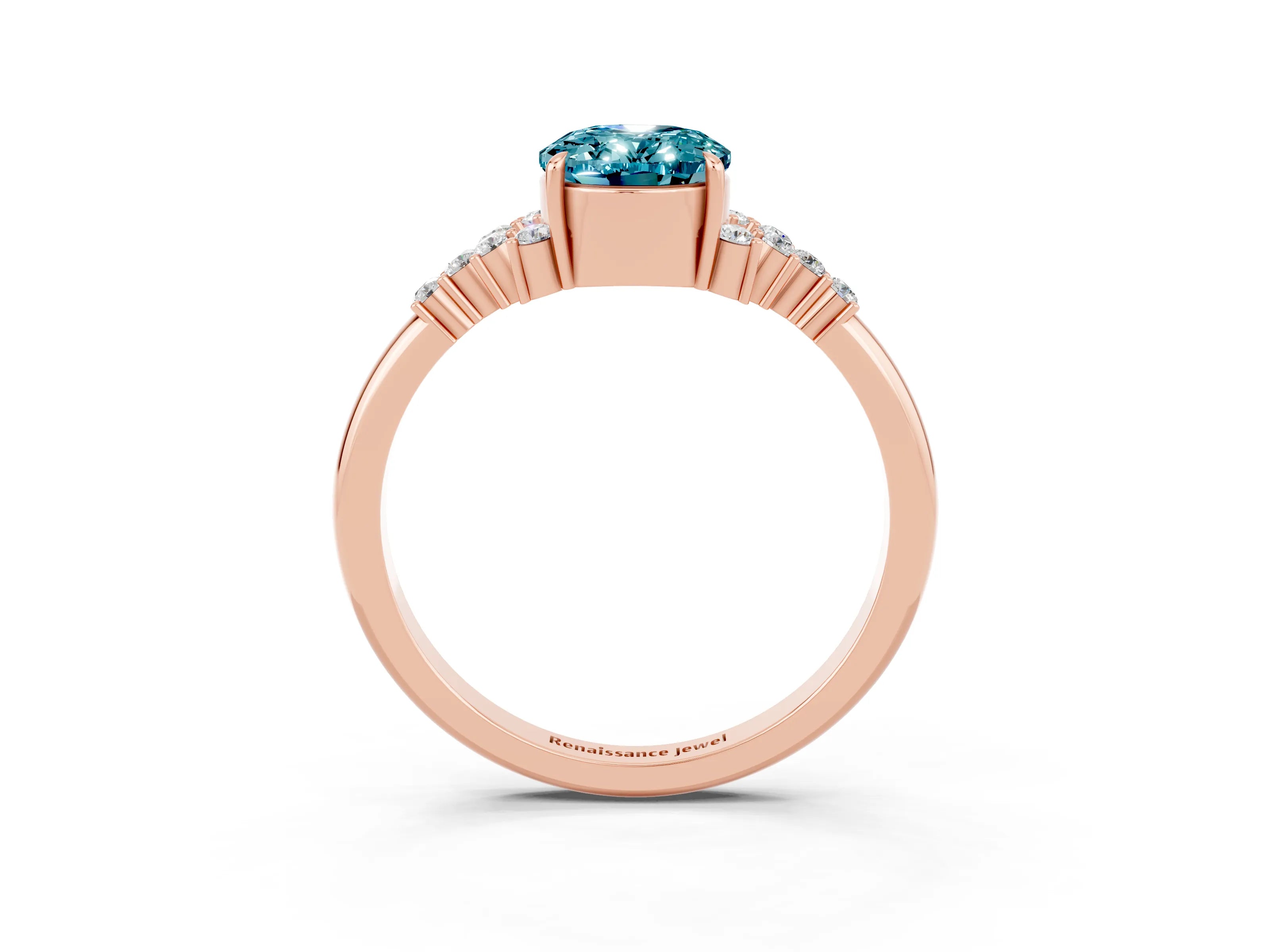 Rose gold Oval Cut Blue Topaz Ring with Side Stones and Four-Prong Setting_75