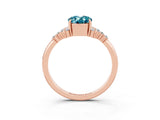Rose gold Oval Cut Blue Topaz Ring with Side Stones and Four-Prong Setting_75