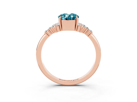 Rose gold Oval Cut Blue Topaz Ring with Side Stones and Four-Prong Setting_75